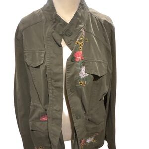 Ruff Hewn Olive Utility Jacket with Floral Embroidery